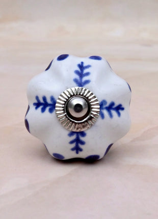 Blue Floral on White Ceramic Door Knob