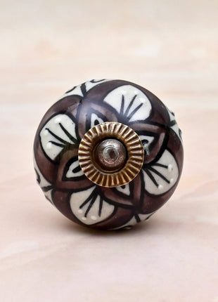 Brown & White Flower Ceramic Door Knob