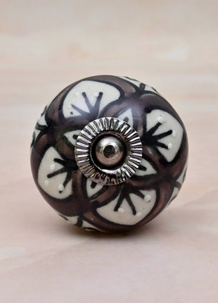 Brown & White Flower Ceramic Door Knob