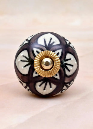Brown & White Flower Ceramic Door Knob