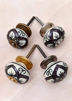 Brown & White Flower Ceramic Door Knob