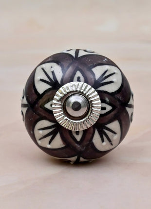 Brown & White Flower Ceramic Door Knob