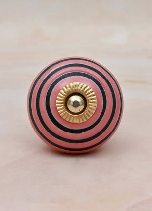 Pink & Black Striped Ceramic Door Knob