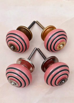 Pink & Black Striped Ceramic Door Knob