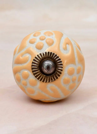 Yellow Floral Embossed Ceramic Door Knob