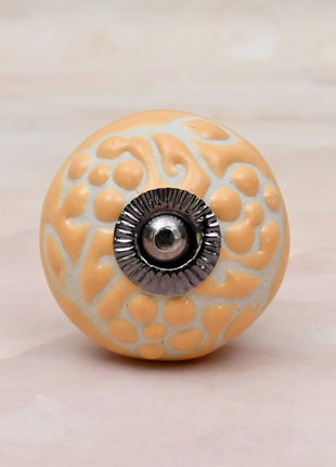 Yellow Floral Embossed Ceramic Door Knob
