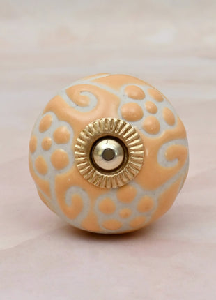 Yellow Floral Embossed Ceramic Door Knob