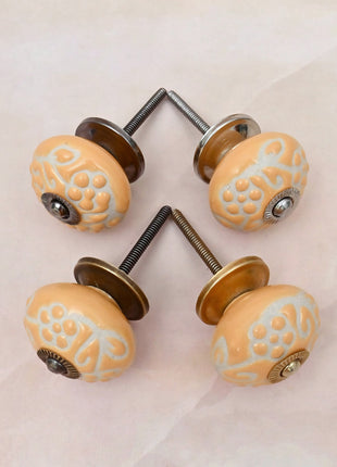 Yellow Floral Embossed Ceramic Door Knob