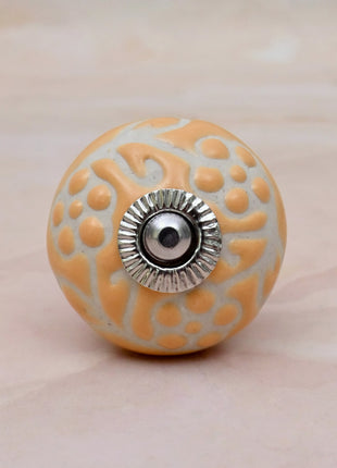 Yellow Floral Embossed Ceramic Door Knob