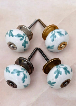 Mint Green Leaf Patterned Ceramic Door Knob