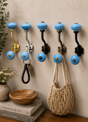 Turquoise Ceramic Knob With Metal Wall Hanger