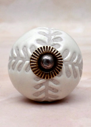 Textured Carved Off-White Ceramic Door Knob