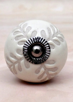 Textured Carved Off-White Ceramic Door Knob