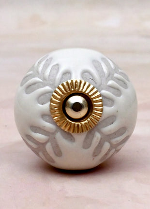 Textured Carved Off-White Ceramic Door Knob