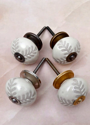 Textured Carved Off-White Ceramic Door Knob
