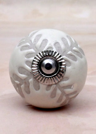 Textured Carved Off-White Ceramic Door Knob