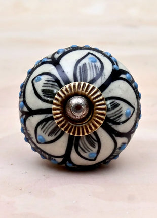 Black Design on Off White Ceramic Door Knob