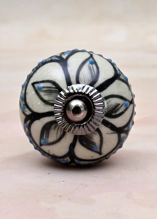 Black Design on Off White Ceramic Door Knob