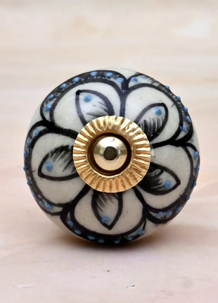 Black Design on Off White Ceramic Door Knob