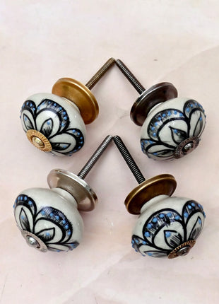 Black Design on Off White Ceramic Door Knob