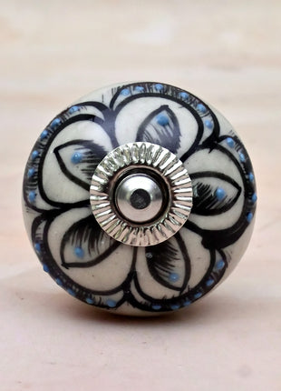 Black Design on Off White Ceramic Door Knob