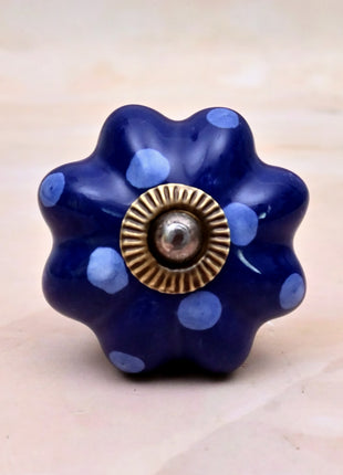 Royal Blue Polka Dot Pumpkin Ceramic Door Knob