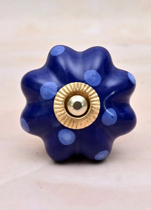 Royal Blue Polka Dot Pumpkin Ceramic Door Knob