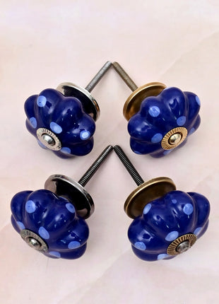 Royal Blue Polka Dot Pumpkin Ceramic Door Knob