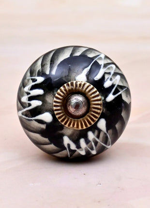 Black and Off-White Swirl Ceramic Door Knob