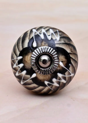 Black and Off-White Swirl Ceramic Door Knob