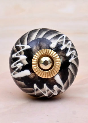 Black and Off-White Swirl Ceramic Door Knob