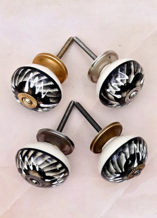 Black and Off-White Swirl Ceramic Door Knob