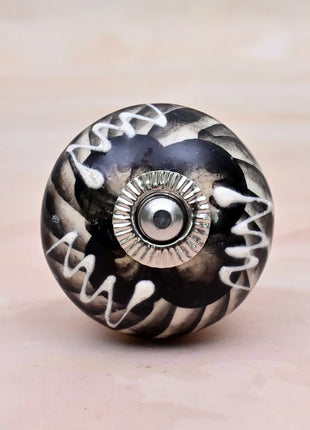 Black and Off-White Swirl Ceramic Door Knob