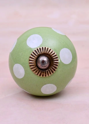 Olive Green & White Polka Dot Ceramic Door Knob