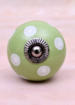 Olive Green & White Polka Dot Ceramic Door Knob