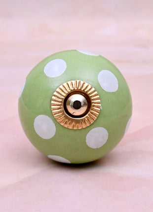 Olive Green & White Polka Dot Ceramic Door Knob