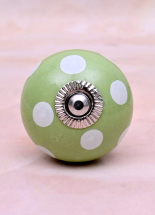 Olive Green & White Polka Dot Ceramic Door Knob