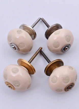 Off White Polka Dot Ceramic Door Knob