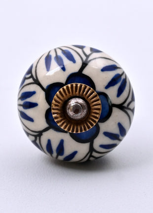 Blue Design on White Ceramic Door Knob