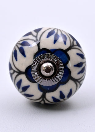Blue Design on White Ceramic Door Knob