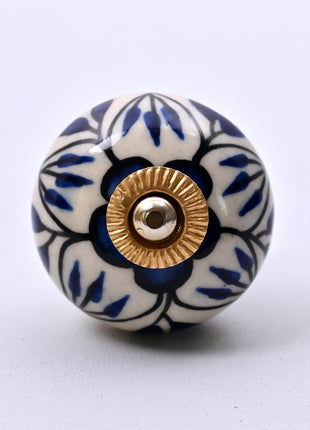 Blue Design on White Ceramic Door Knob
