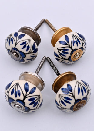 Blue Design on White Ceramic Door Knob