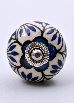 Blue Design on White Ceramic Door Knob