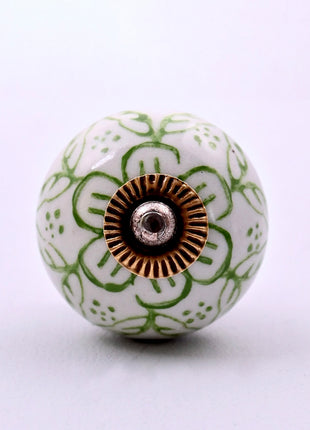 Green Floral on White Ceramic Door Knob