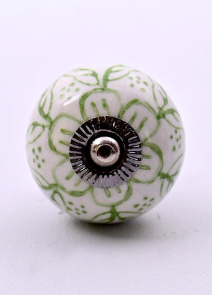 Green Floral on White Ceramic Door Knob