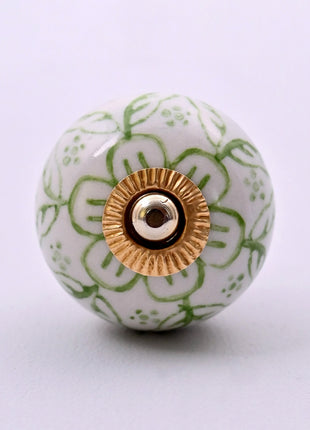 Green Floral on White Ceramic Door Knob
