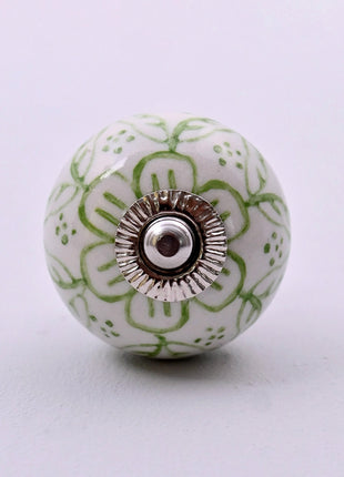 Green Floral on White Ceramic Door Knob