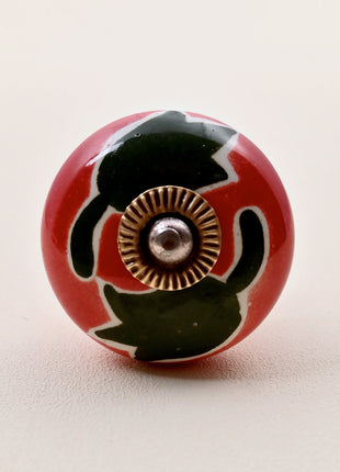 Green Leaf on Red Ceramic Door Knob