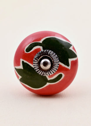 Green Leaf on Red Ceramic Door Knob