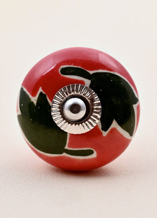 Green Leaf on Red Ceramic Door Knob